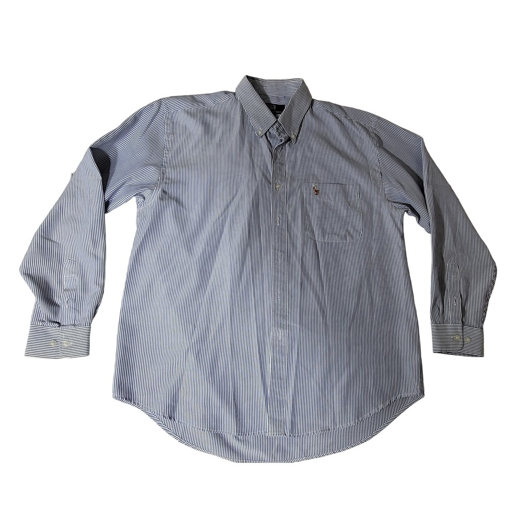 Polo Ralph Lauren Mens Blue White Striped Cotton Button Down Shirt Large L
